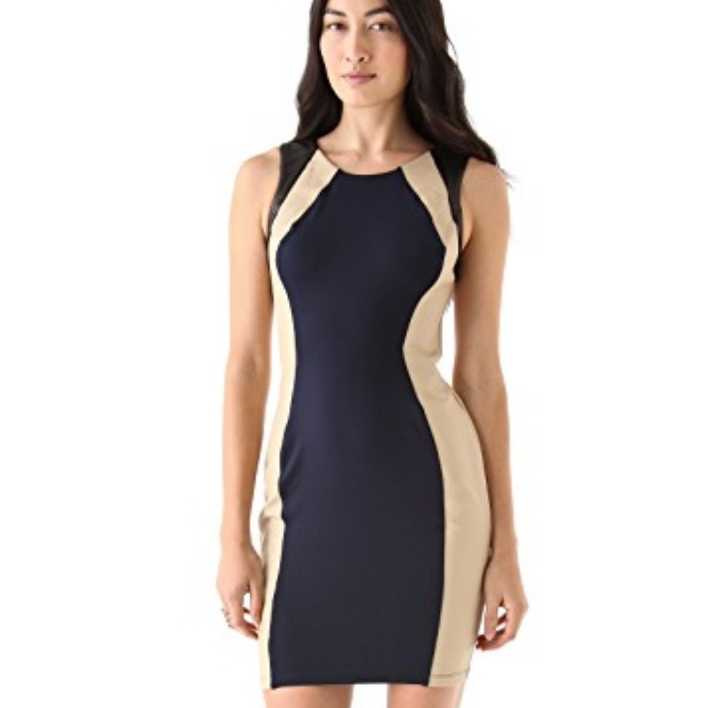 David Lerner Leather Colorblock Dress